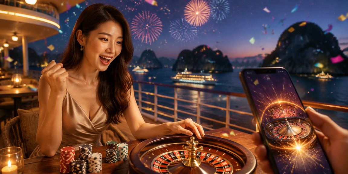 Người chơi thư giãn với roulette trực tuyến bên vịnh Hạ Long qua điện thoại